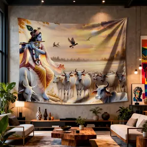 krishna with cows and flute painting Digital printing polyester wall tapestry suitable for use in living rooms bedrooms offices bars party