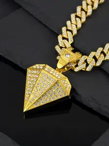Valentine's Day Gift, Hip Hop Style Urban Cultural Influence Large Diamond Pendant Necklace, Alloy Chain Zircon Gemstone Jewelry, Street Trendy Artistic Necklace, Statement Jewelry, Jewelry Gifts