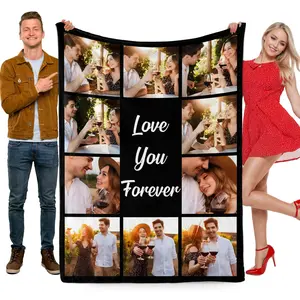 Customized Couples Picture Blanket, Personalized Valentines Anniversary Birthday Gifts for Women Men  Wife Husband