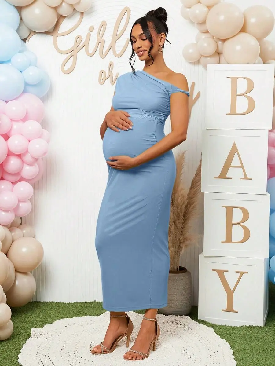 blue maternity dress for gender reveal Blue baby shower maternity dress