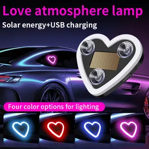 Solar Car Heart Atmosphere Light, Wire-Free Installation Window Triangle Lamp, Dual Power Supply, Car Romantic Decoration Neon Lights, Led Ambient Light