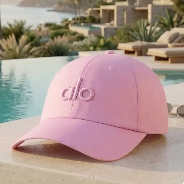 Alo Yoga Pink Off-Duty Adjustable Baseball Cap – Embroidered Logo Curved Brim Athletic Hat for Women and Men, Available in Pink, Black and White