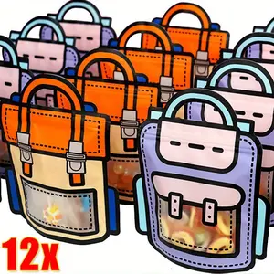 12PCS Creative Gifts Packaging Bags Cartoon School Bag Shape Candy Snack Self-lock Bags For Kids Birthday Party Decors Gifts