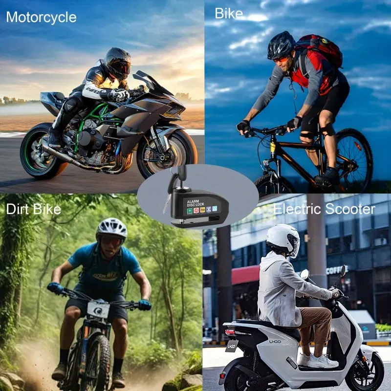 Waterproof Motorcycle Disc Brake Lock with Alarm — Anti-Theft Padlock & Security Accessory for Bicycles. Features 110dB High-Volume Alarm. Easy Installation