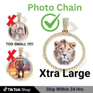 XLarge Big Photo Chain Big Picture Pendant Custom Memorial Chain Circle Chain Photo Pendant Necklace Simple for Prank DIY Hip Hop Jewelry