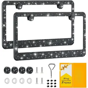 Bling License Plate Frame for Women,2 Pack Premium Stainless Steel Rhinestone License Plate Holder,Handmade Glitter Crystal Diamond Girl Lincense Plate Tag Cover,Bedazzled Sparkly