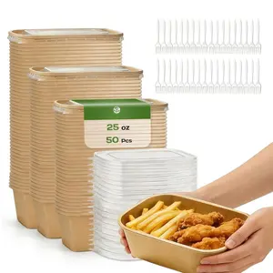 50 Pack 25 OZ Disposable Meal Prep Containers with  and Forks, Large  Paper Bowls for Party, Freezer and Microwave Safe