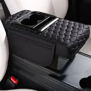 Top Rated Universal Car Armrest Pillow - PU Leather Durable Height Booster with Multifunctional Cup Holder (Easy to Clean)