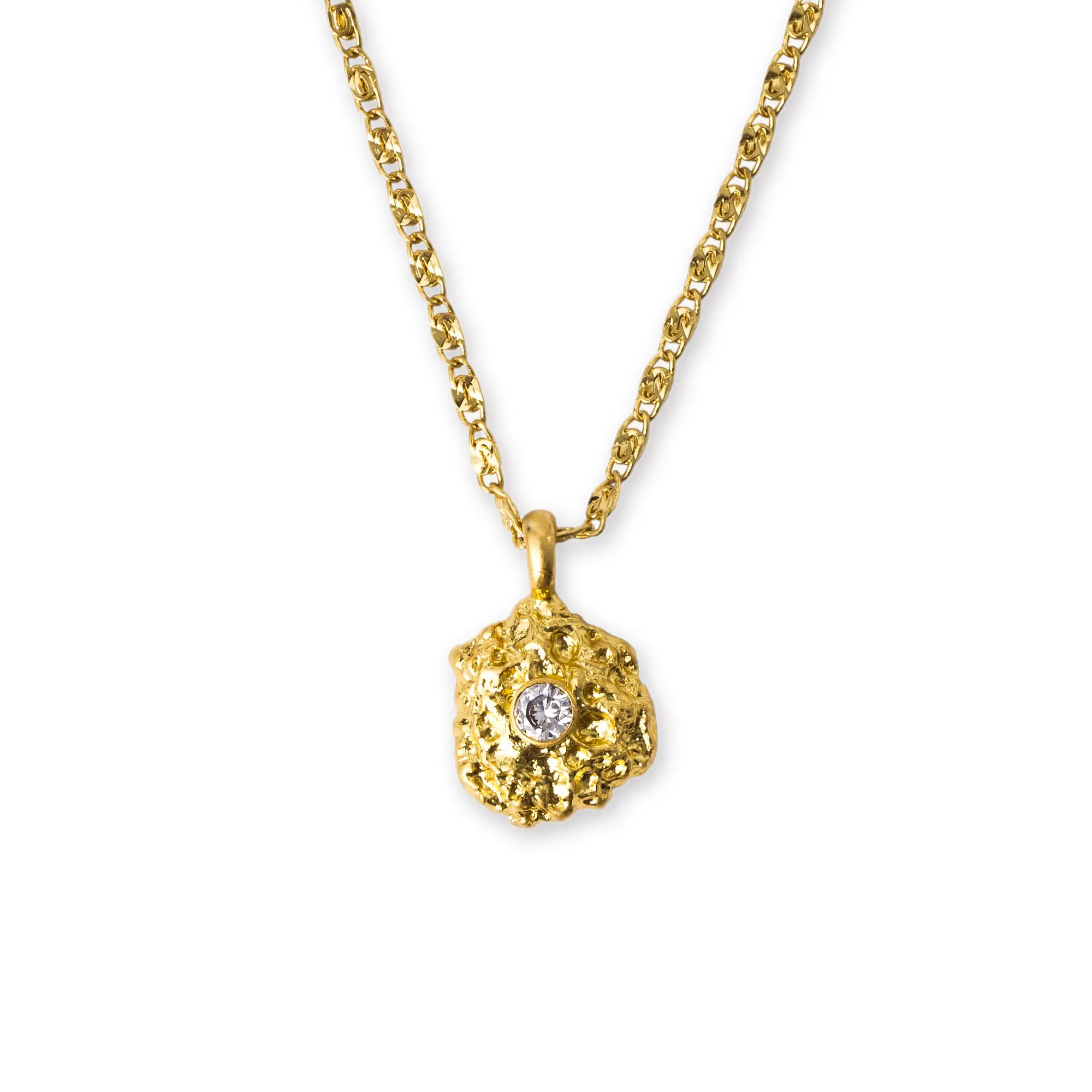 Shayla Gold Molten Pendant Necklace with Molten Gold Pendant, Cubic Zirconia Stone, 19.7inch Chain with 2.4inch Extension