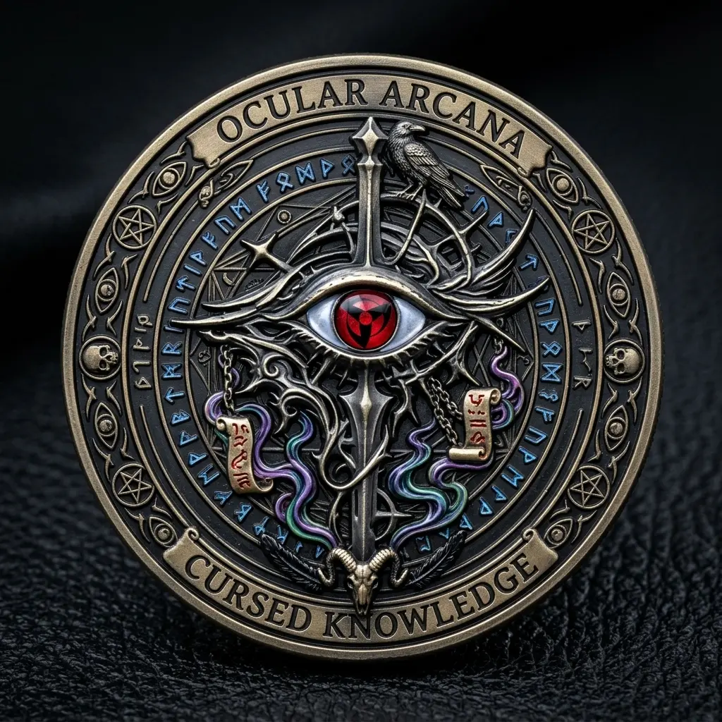 Arcane Sigil Coin, Heptagram Star Token, Occult Witchcraft Coin, Norse Runes Challenge Medallion, Elven Magic Key Gift, Esoteric Art