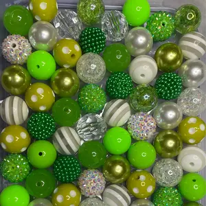 Green Mix 20mm Bubble Gum Bead Mixes Chunky Round Durable Plastic Beads for Jewelry Making Key Chains Pens Craft Projects Ideal for Crafting Projects