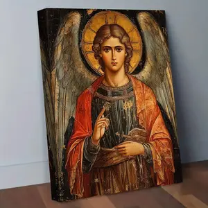 1 Piece Framed Image of Archangel Gabriel - Byzantine Art Greek Orthodox Saint Gabriel Painting, Golden Halo and Traditional Clothing, High-End Canvas with Vibrant Colors, Indoor Religious Wall Decoration, Home or Church Spiritual Gift, Fine Craftsmanship