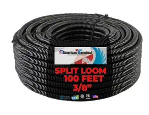 American Terminal 100 feet 3/8" split wire loom conduit polyethylene tubing black color sleeve tube