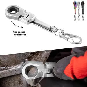 VAYWET 10mm Ratchet Tools Socket Ratchet Wrench Keychain Mini Shaped Metal Alloy Racing 180° Flex Head Functional Spanner Key Chain Ring Keyring Adjustable Wrench Tools, Gift For Specific 72-Tooth Mechanic (Neo Chrome Plating / Black / Silver)