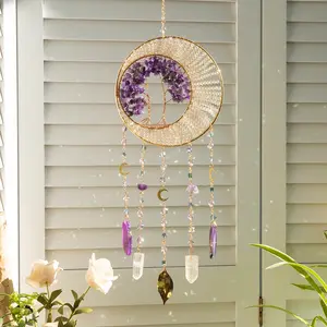 1PC Bohemian Style Purple Tree of Life Sun Catcher, Natural Agate Pendant Chain Hanging Dream Catcher, Indoor and Outdoor Garden Window, Wall Decoration Hanging Sun Catcher, Perfect Handmade Gift for Birthday, Christmas, Mother'S Day