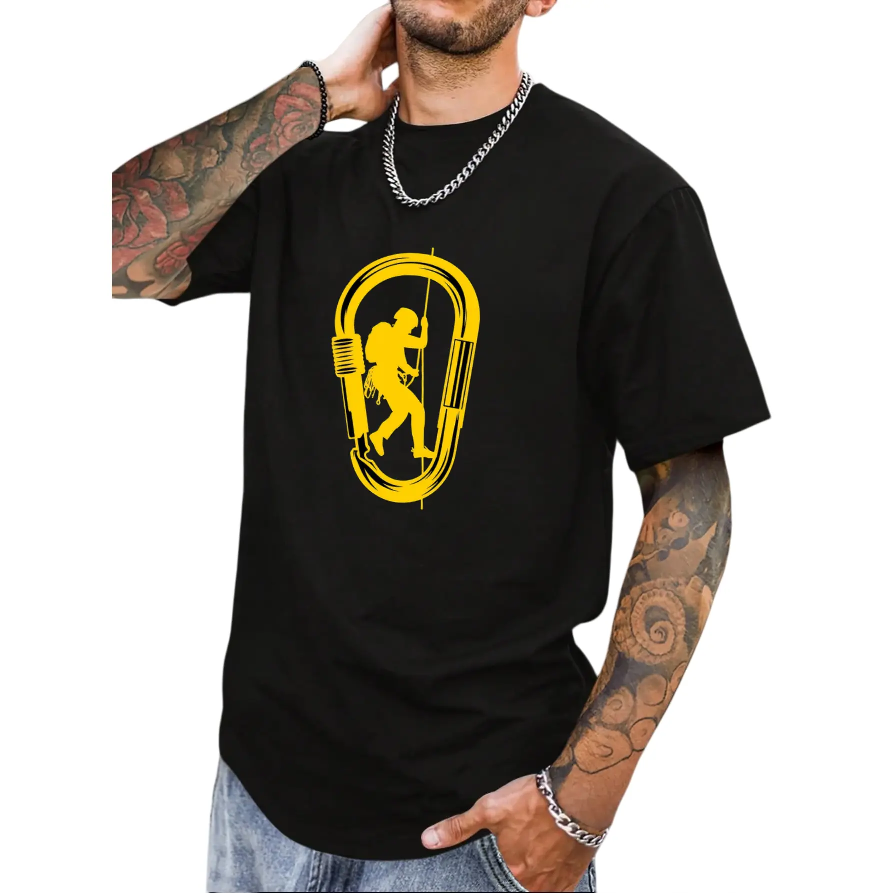 Men'S Climbing T-Shirt - Breathable Summer Short Sleeve, Outdoor Climbing Letter Print, Round Neck Casual Top, Suitable for Gym And Casual Wear - Multifunctional Climbing And Leisure Clothing - for Men
