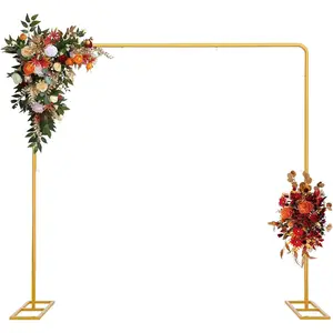 Wedding Square Backdrop Stand,Wedding for Square Balloon Arch Stand Arbor Frame for Wedding Birthday Baby Background Decoration,6.6FTx6.6FT Gold