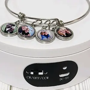 Personalized Photo Charms on Bangle Bracelet - Adjustable Design with Accent Charms for Versatile Wear