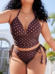 Summer Vacation Outfit Plus Size Swim Mod Women's Polka Dot Print Sweet Beach Halter Neck Bikini Set Sexy Spring Break Swimwear High Stretch Stretchy