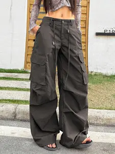 Women's Multi-Pocket Workwear Pants, Street Style Drawstring Design, Loose-Fitting Casual Trousers for All Seasons