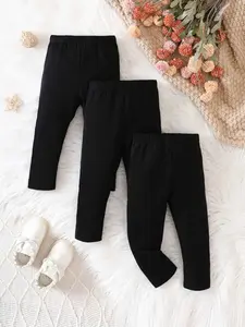 3-Pack Toddler Girls' Knit Warm Bottoms, Fall Winter Soft Simple Versatile, Casual Comfortable Kids Clothing, All Seasons Fitted Style