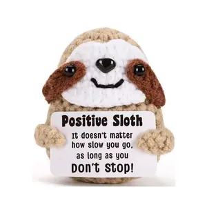 Crochet Sloth Plush Toy with Encouraging Quote, 8cm Positive Sloth Stuffed Animal Soft Cuddly Gift for Stress Relief & Desk Decor