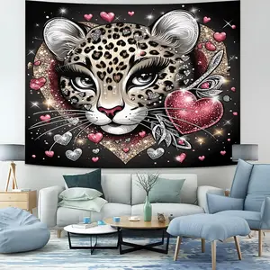 Wild Yet Sweet Cheetah Head Background Wall Tapestry, Fur Large Expressive Eyes Long Eyelashes Boasting Cartoonish Sweet Digital Print Tapestry,Whimsical Wall Hanging For Bedroom Decor, Stylish Luxurious Home Aesthetic Wall Art, Cozy Heartwarming Vibes.