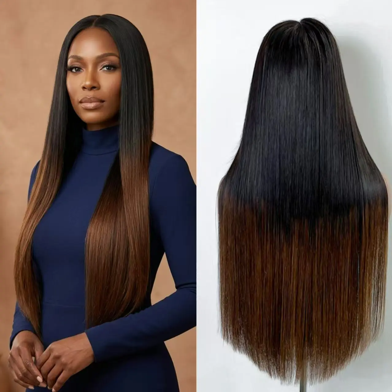 Ombre Brown Straight Human Hair Wig for Black Women, 13x4 HD Lace Front with Raw Vietnamese Hair, 200% Density Natural Look, 20-30 Inch, Wigs Human Hair