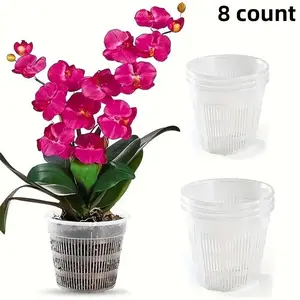 8 count Orchid Pot, Special Root Control Flower Pot For Orchid, Clear Orchid Pots With Holes Slotted Mesh Net Cups Planting Baskets For Repotting Gardening Flower Plants Pots