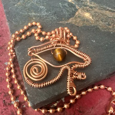 Copper King Ancient Eye of Ra Symbol Pendant with Necklace - 24in Copper Chains Necklace, Costume Jewelry Chain, Eye Symbol Accessory, Eye Symbol Necklaces