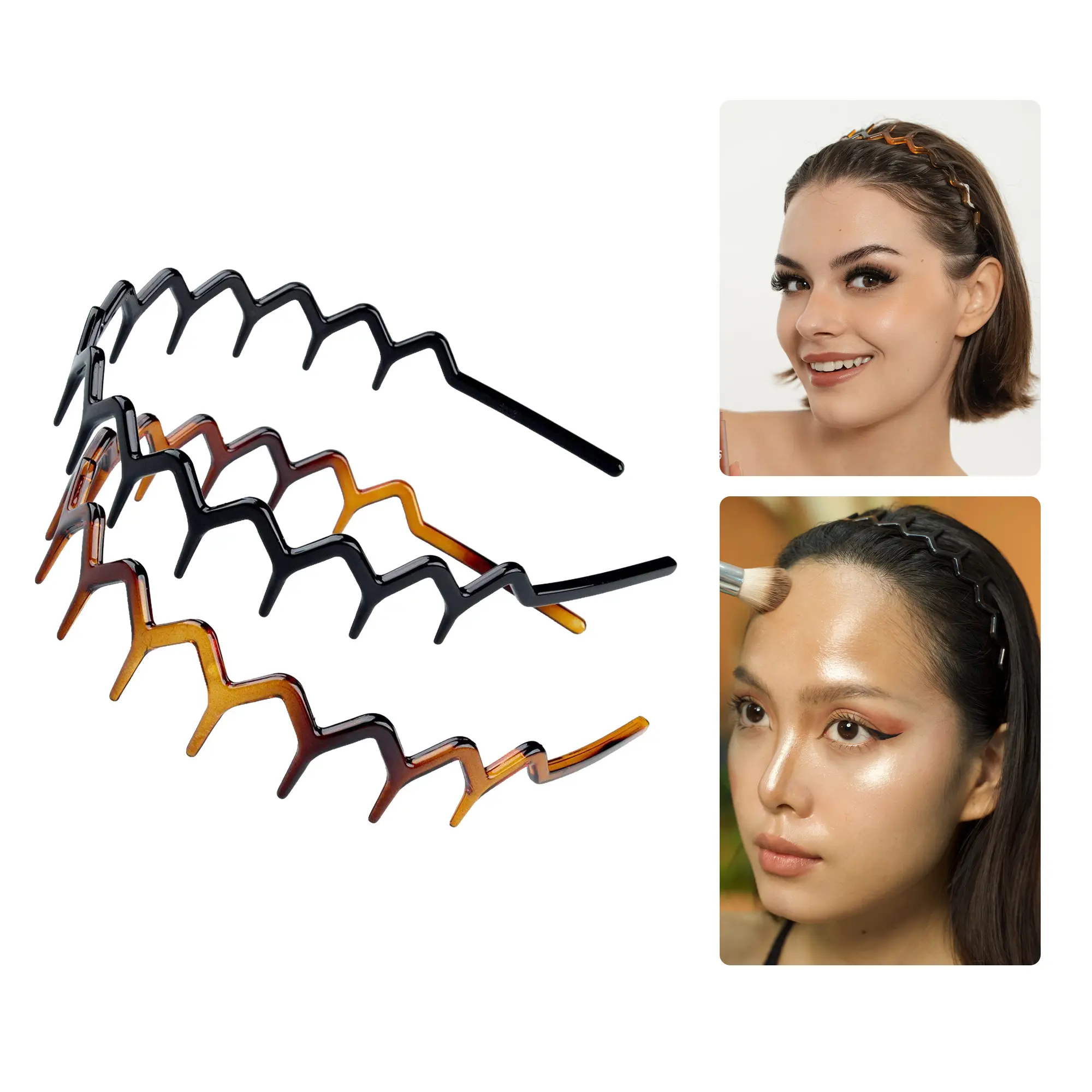 RUBY VIBE CO Classic Zig Zag Comb Headband-2 Piece Shark Tooth Comb Headbands for Women, Non-Slip Lightweight ABS Plastic Hair Bands for All Hair Types