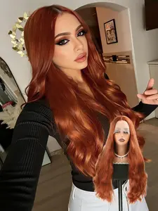 lehanhair 26-inch long rusty brown women's wig, naturally wavy synthetic hair, heat-resistant, comfortable for daily wear, suitable for holidays and everyday use