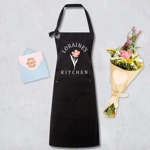 Plus Size Kitchen Apron for Women with Pockets Custom Apron for Mom Personalized Floral Baking Canvas Apron with Pockets for Stepmom Gift Adjustable