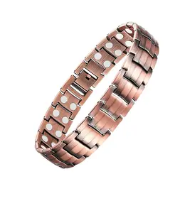 Men's Solid Copper Bracelet—Features dual rows of powerful magnets for a comfortable fit, helping to relieve arthritis and providing magnetic therapy benefits. A stylish, modern accessory perfect for outdoor activities and everyday wear.