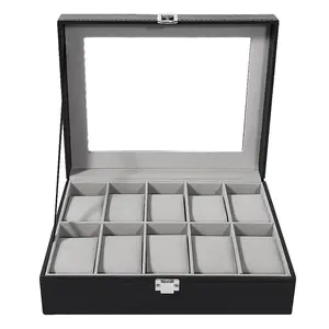 Uten Watch Box with 10 Slots, Watch Box for men, Watch Display Case, Watch Storage Box with Removable Cushion, Metal Clasp, PU Leather