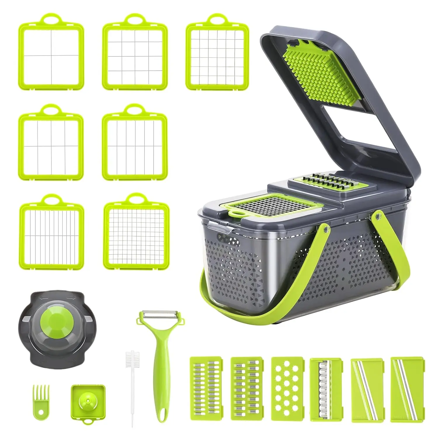 "GET IT NOW" 22 in 1 Vegetable Cutter with Container Veggie Choppers and Dicers Food Chopper Cutter for Onion Tomato Multi Kitchen Tool with Lemon Squeezer -13 Blades