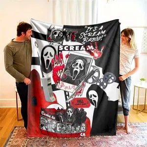 Scream Movie Flannel Blanket, Ghostface Killer Inspired Print, UltraSoft, Cozy and Warm, Perfect as Halloween Decor, Movie Nights, Scary Theme Parties, Dorm Room Essential, or Spooky Gift Idea.