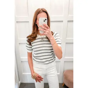 Scallop Season Puff Sleeve Knit Top - Sage Green