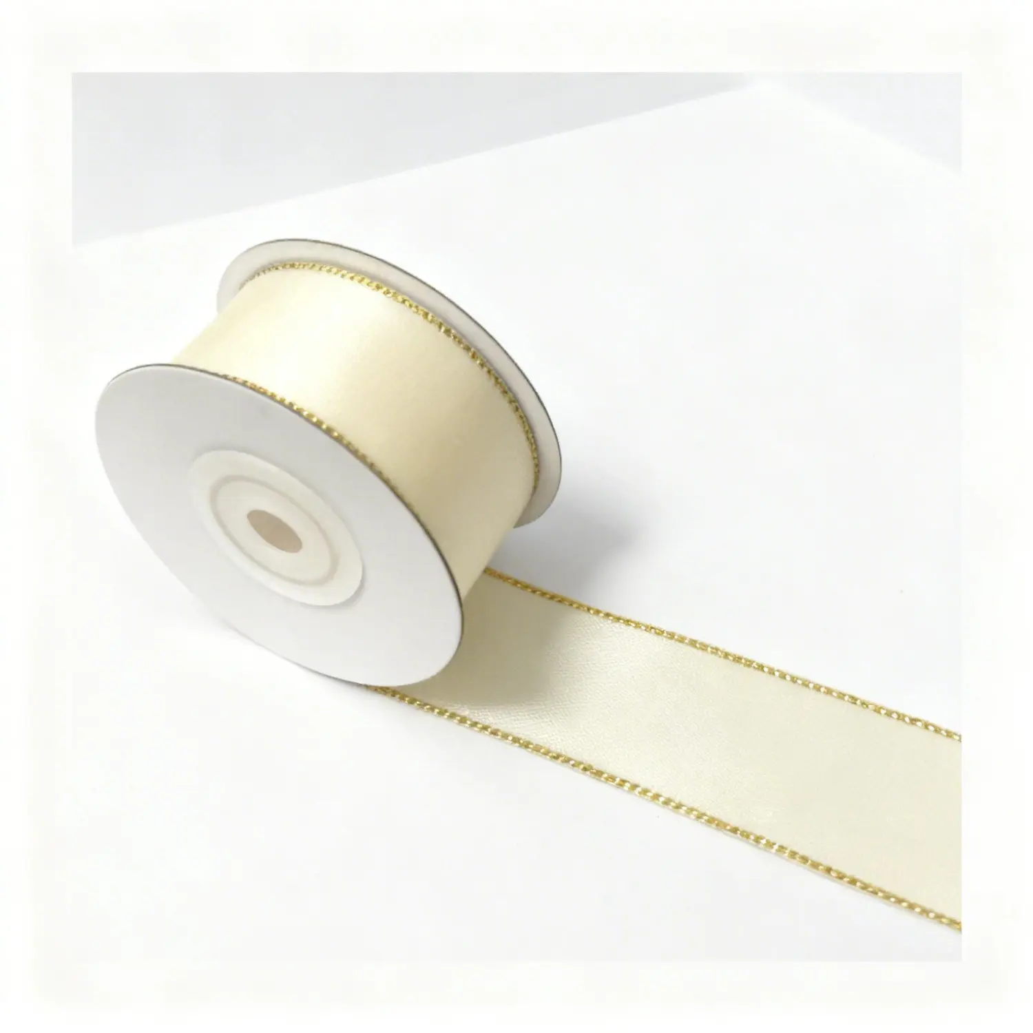 Ivory Gold Trim Satin Ribbon, Double Face Silk Material, 1 Inch Wide X Continuous 10 Yards Long, Ideal for Handmade Crafts, Gift Wrapping, Wedding Card Decorations