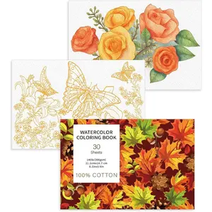 30 Sheets Watercolor Coloring Book, A5 (8.3 x 5.8) Watercolor Workbook, 140 lb/300 GSM Flower Water Color Book for Adults, Creative Art Craft Gift for Beginners