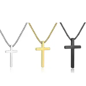 Stainless Steel Cross Necklace for Men Silvery amd golden Cross Necklace ,Small Cross Pendant Necklace Cross Chain for Men (Same Size)