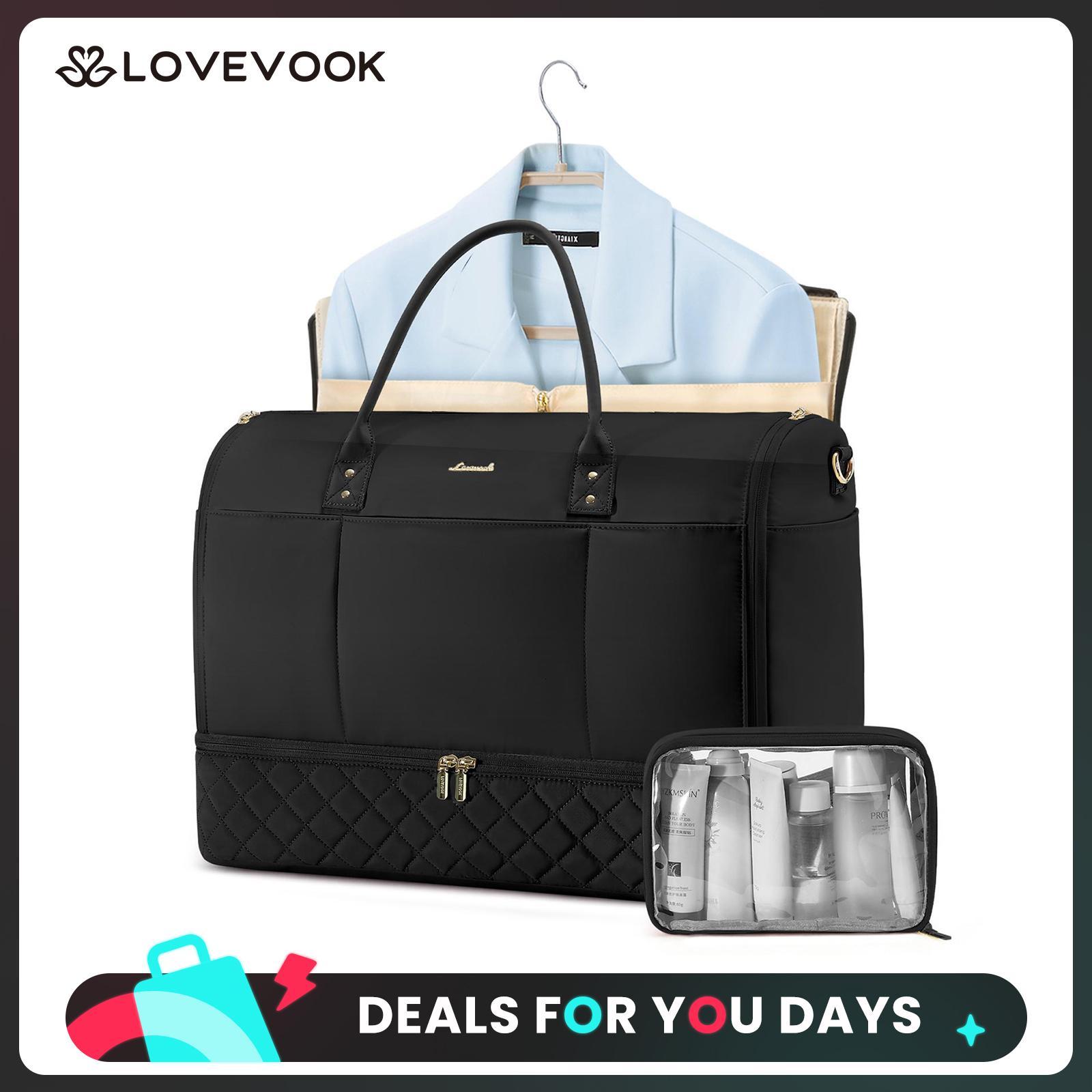 LOVEVOOK Hanging Suitcase Suit Bag for Women with Shoe Compartment and Toiletry Pouch, Convertible 2 in 1 Garment Bag, Waterproof Weekender Bag with Toiletry Bag, Carry On Travel Duffel Bag for Business Trip, Wedding DealsForYouDays