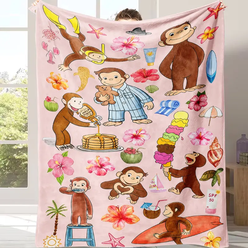 Curious George Little Monkey Fleece Blanket Ultra Soft Cozy Warm Throw Blanket for Bed Bedroom Outdoor Travel Quilt Kids Room Decor Birthday Christmas Gift for Cartoon Fans
