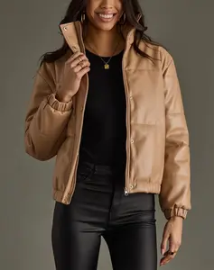 Cropped Puffer Jacket - Tan