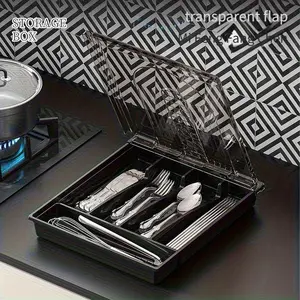 Multifunctional Cutlery Storage Box with Lid, Dustproof Kitchen Tray, BPA-Free Plastic Organizer for Spoons, Forks, Knives, Clear Storage Box
