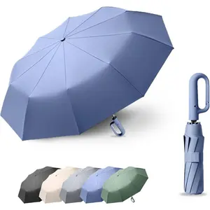 Travel Folding Golf Umbrella 10 Ribs Automatic Open/Close,Lightweight Compact Portable Backpack  Parasol Outdoor,Sun/Rain,Anti 99 UV Protection UPF 50,Men Women Carabiner Handle Design