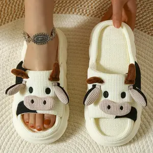 Cow Design Slippers, Casual Novelty Soft Cozy Cute Home Sandals, Fashion House Platform Slippers for Daily Wear, Girl's Comfort Walking Shoes