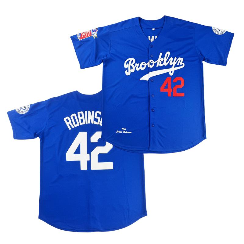 Men's Jackie Robinson #42 Legend star movie Jersey Blue White Retro Short Sleeves Button Down Baseball Jerseys Blue White Elastic fabric - delicate Embroidery retro sports style,Fashionable, Casual,loose front buckle baseball Shirt S-3XL Fan clothing
