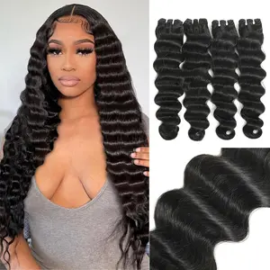 Karlami 12A Human Hair Bundles Loose Deep Wave 3/4 Bundles 14-30 Inch Raw Unprocessed Brazilian Virgin Human Hair Straight Full And Thick Bundles Body Wave Natural Black For Women