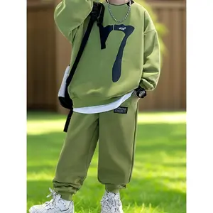 (New)2024 New Autumn/Winter Set: Stylish Boys' Sporty Casual Sweatshirt and Joggers for Toddlers and Big Kids - Two-Piece  Outfit, Perfect for Outdoor